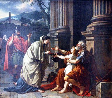 Painting: Belisarius asking for alms by Jacques-Louis David, 1781