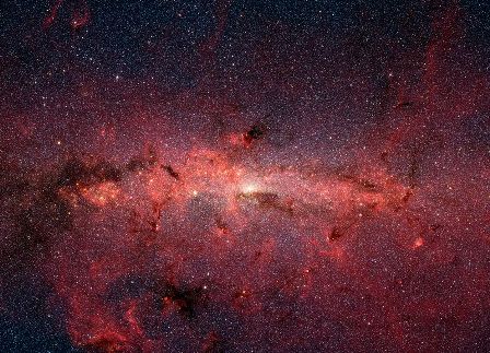 False-colored infrared image of the core of the Milky Way Galaxy